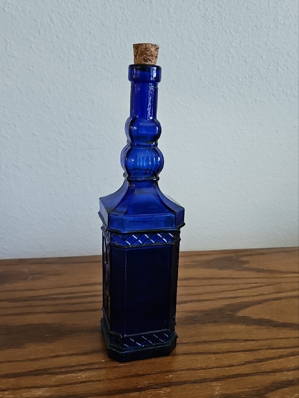 Cobalt Blue Decorative Glass Bottle with Cork Stopper Tote 8 - Picture 4 of 9